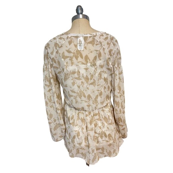 Cabi Couplet Blouse #4156 Beige White Leaf Print Medium 2 Pc - Picture 3 of 4